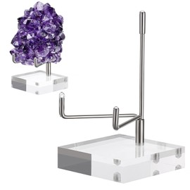 Hipiwe Adjustable Silver Metal Arm Display Stand Easel with Square Acrylic Base,Square Silver Medium 5*5*8cm