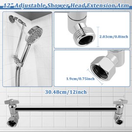 Rain Shower Head Extension 12 Inch Adjustable Rain Shower Head Extension Arm Stainless Steel Shower Head Holder G1/2 Universal Connector Compatible (Chrome Finish)