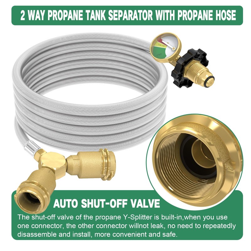 12FT Propane Hose with Propane Splitter 2 Way POL Tank