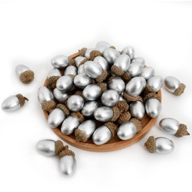 HUIANER Silver Artificial Acorns 50PCS Fake Silver Acorns Simulation Acorns Fruits DIY Craft for Christmas Decoration Home House Kitchen Decor