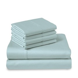 Pizuna Pure 100% Cotton Sheets King Size, Luxurious 400 Thread Count Long Staple Cotton SateenSheets King with 15inch Deep Pocket (Combed Baby Blue Cotton Sheets King)