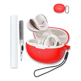 Case for QCY Crossky C30 Open Ear Headphones Wireless Bluetooth, WUNIAK Soft Silicone Protective Portable Scratch Shock Resistant Shell with Cleaner Kit & Carabiner & Lanyard,RED