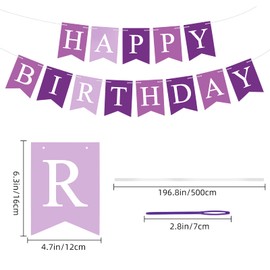 Eaezerav Purple Happy Birthday Banner Signs, Bunting Garland Decorations for Women Girls, Nursery Hanging Wall Decors for Party Supplies