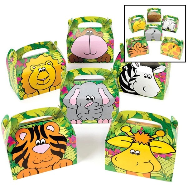 Adorox 24 Pack Zoo Animal Cardboard Treat Box Children Birthday Party Goody Bags Treat Boxes (Assorted (24 Animal Boxes)