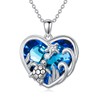 VONALA Heart Crystal Turtle Pendant Necklace Women's Silver 925 Sea