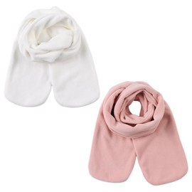 Zsedrut Toddler Winter Scarf Girls Fleece Neck Warmer Solid Color Warm Scarves (White+Pink, 2-8Y)