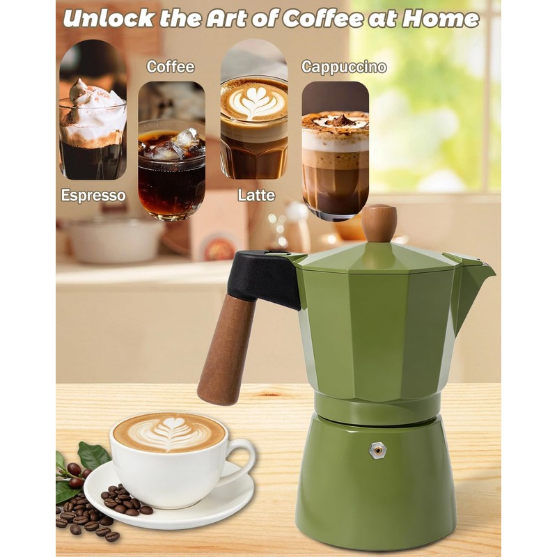 Coffee Maker Stovetop Espresso Maker with Wood Handle 3 Cup