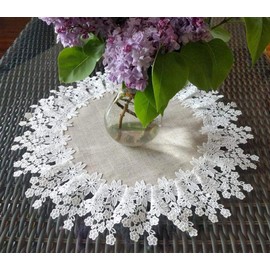 Galleria di Giovanni Lace 16 Inch Doily Table Topper Dresser Scarf Neutral Natural Earth Tones Daisy Burlap Flower