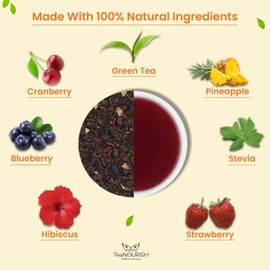 TeaNOURISH Berry Punch Green Tea | Zingy & Refreshing | Darjeeling Tea Loose | 100% Natural Fresh Berries & Hibiscus Flower | Brew Hot or Iced Tea - 3.53oz/100g