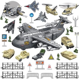 Airplane Toy for Kid - 2-in-1 Airplane Playset for Ages 5-7 3-6 Boy, Fighter Jet with 6 Truck Vehicle, 5 Helicopter, Army Men, Car Kit for 4 5 6 7 8 Years Old Child Birthday - Style: B-Helicopter
