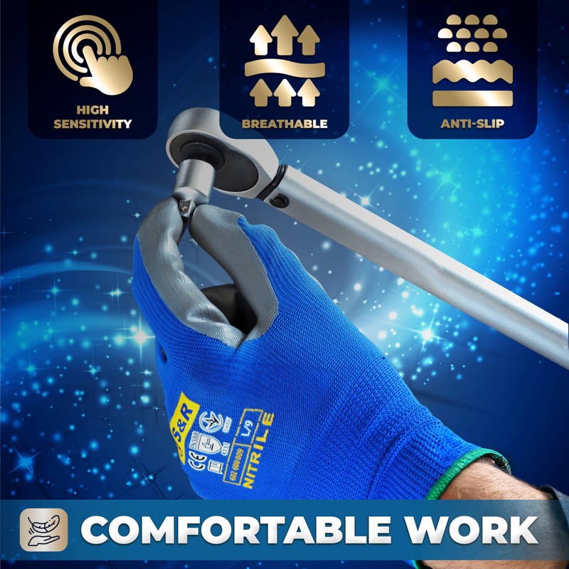 S&R Protective Gloves 12 Pairs with Nitrile Coating in XL/10,