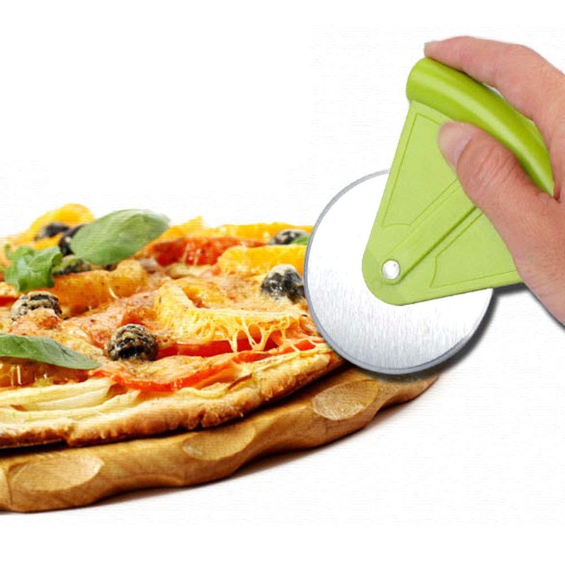 Green Stainless Steel Pizza Cutter with Protective Cover Non-Stick Pizza