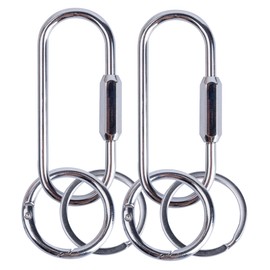 WTYONZEL 2 Set Screw Lock Keychains, Brass Key Rings,Lock Key with 4 Rings Carabiner Keychain Clip for for Keys & Bags,Portable Car Decorations(silver)