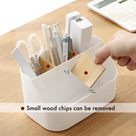 JFANexplore Desk Organizer with 5 Compartments, Office Supplies Organizers and Accessories, Makeup Brush Holder, Pen/Pencil Holder, Remote Control Holder with Movable Wooden Partition