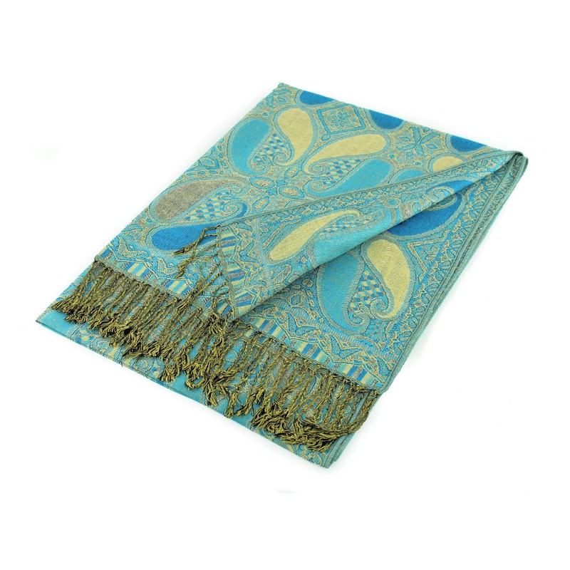 PASKMLNA - Chal reversible de cachemira, colores elegantes, A18-16 Aqua-Beige,