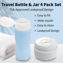 Travel Size Jars Cream Containers for Creams Men Leak Proof 4 1.35/1.7 oz 40 50 ml + 2oz 60ml Liquid TSA Approved Lotion Bottle Small 1Pc Refill Toiletries Kit with Skincare Makeup Toiletry Bag -Wave