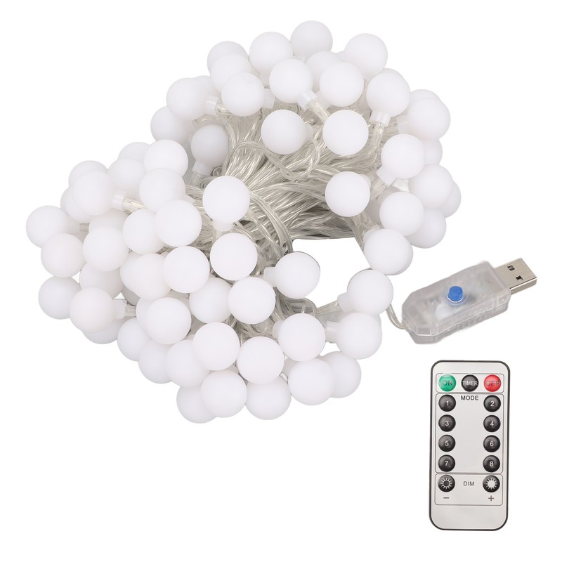 LED Ball String Lights USB Interface 8 Light Modes Warm
