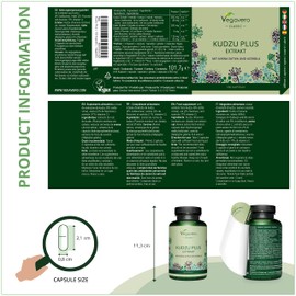 Kudzu Plus Vegavero® | High Strength Root Extract | 8% Isoflavones | No Additives | 180 Capsules (3 Month Supply) | 600 mg with Avena Sativa (Oat Extract) & Vitamin C | Vegan