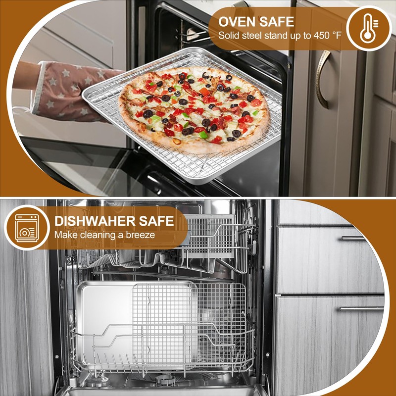 E-far Stainless Steel Baking Sheet with Wire Rack Set, 16”
