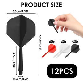 unillea 12Pcs Dart Shafts and Dart Flights Made of One Piece, All In One Dart Flights, Dart Accessories,Ideal for Professional and Casual Darts Players(black/red/white)