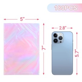 Aubeco 180Pcs Iridescent Treat Bags, 5x7 Inch Cellophane Goodie Bags with Twist Ties for Baby Shower, Easter, Valentine's Day