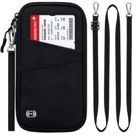 LUROON Passport Holder Travel Wallet, Family Passport Wallet RFID Blocking Waterproof Travel Document Organiser for Credit Cards ID Card Flight Tickets Money Coins Phone Keys (Black 01)