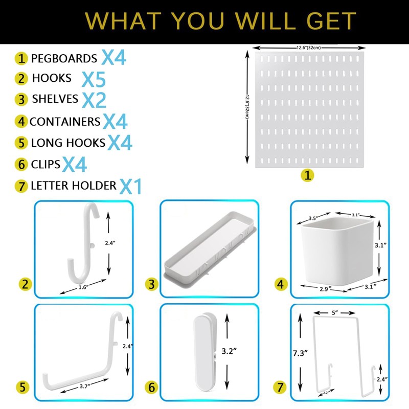 MULSAME Pegboard Combination Kit, 25.2" x 25.2" Wall Mounted Storage