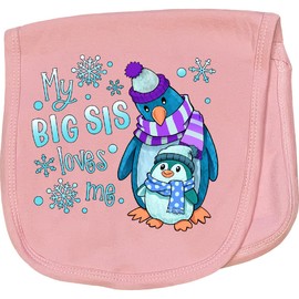 inktastic My Big Sis Loves Me Cute Winter Penguins Baby Burp Cloth Pink 42ebd