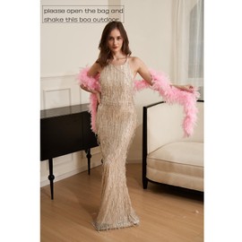 Happy Feather 2 Yards 60g Turkey Chandelle Feather Boa for Women Costume Accessory,Party Dancing Dress Up, Holiday Decors-Light Pink