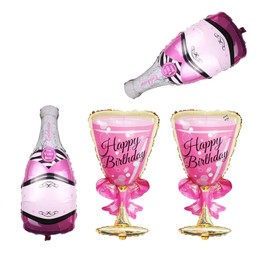 4Pcs 36inch Champagne Bottle Foil Balloons and Goblet Wine Glass Large Mylar Foil Balloons for Birthday Wedding Ceremony Party Camping Anniversary