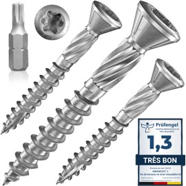 INNONEXXT® Premium Stainless Steel decking Screws A2 incl. bit | 5.0 x 40 mm 200 Pieces TX25 | Milling Ribs, Cut tip | Wood Screws, Screws for Wood, Stainless Steel Screws | Made in Germany