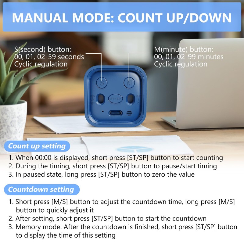 Cuteefun Cube Timer, Rotating Pomodoro Timer, 5/10/30/60 Minutes & Individual