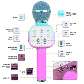 FDY Wireless Bluetooth Karaoke Microphone,LED Portable Handheld Karaoke Mic Speaker for All Smartphones PC,Suitable for Kids and Adults Family Gathering,Birthday Party,Gift-Q8Max Gradient Blue