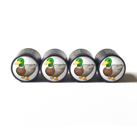 Mallard Duck Tire Valve Caps - Black Aluminum - Set of Four