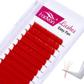 Easy Fan Color Volume Eyelash Extensions Red 0.07mm D Curl 8-14mm FADVAN Color Lashes Individual Lashes Extensions 3D 4D 5D 6D 8D 10D Russian Self Fanning Volume Eyelash (Red 0.07-D, 8-14mm)