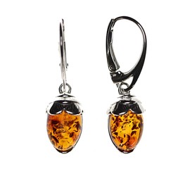 Amber Earrings Set in Rhodium-Plated Sterling Silver 925/000 by Artisana-Schmuck, Rhodium-plated 925/000 sterling silver Baltic Amber, Amber
