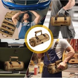 Homdat Tool Bag, Small Tool Roll for Wrenches, Multipurpose Tool Roll Bag with 11 Compartments, Tool Organizer for Carpenters, Tinkerers, Electricians, Plumbers and More