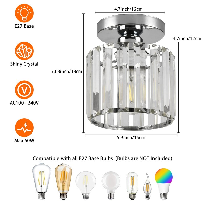 ZYDTRIP Small Crystal Ceiling Light, Silver Crystal Chandelier Modern LED