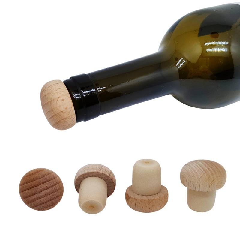 Mushroom Shaped Corks - Reusable Wooden & Rubber Wine Stopper