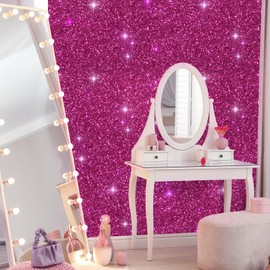 VEELIKE Sparkle Hot Pink Chunky Glitter Peel and Stick Wallpaper Pink Glitter Contact Paper for Cabinets Walls Drawers 15.7''x354'' Self Adhesive Removable Pink Glitter Wallpaper for Girls Bedroom