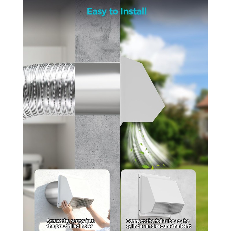 6 Inch Hooded Wall Vent Cover with Screen & Damper