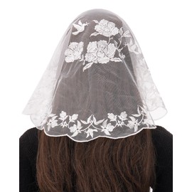 Bozidol 2 Pack Chapel Veils for Church Catholic, Small Round Flower Embroidered Lace Mantilla Veil, Floral Prayer Latin Mass Head Coverings for Women Girls