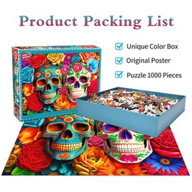 Puzzle 1000 Pieces Adult Puzzle Colourful Tile Game Colourful Flowers Skull Home Decoration