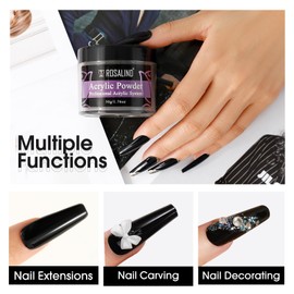 ROSALIND Black Acrylic Nail Powder 50g/1.76oz Acrylic Black Powder for Nail Acrylic Extension, Professional Crystal Polymer Black Nail Powder Acrylic Nail Caving, Dry Naturally No Nail Lamp Needed