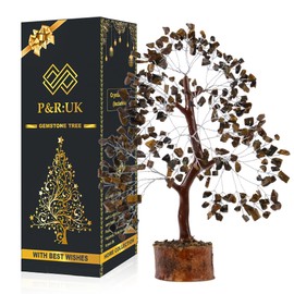 P&R:UK Tiger Eye Crystal Tree Meditation Accessories – Money Tree of Life – Real Gemstones Crystal Decor Promotes Positive Energies – Spiritual Gift Healing Stones for Office, Home Display