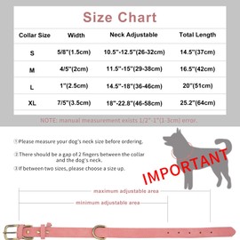 HSIGIO Padded Leather Dog Collar, Soft Breathable Adjustable Waterproof Dog Collar Leather with Durable Metal Buckle for Small Medium and Large Dogs (Medium, Pink/Gray)