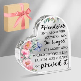 ORIGACH Acrylic Heart Best Friend Gift Long Distance Friendship Birthday Gift for Bestie BFF Women Sentimental Table Decorations, Rose and Butterfly 4 x 4 Inches