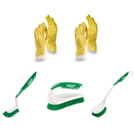 Myriad Bundles Libman All-Purpose Reusable Latex Gloves (Two Pairs, L) - With Grout, Power, and Long Handled Scrub Brushes