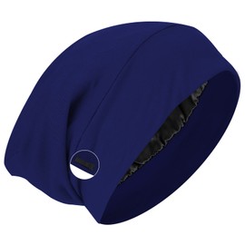 WLLHYF WLLHYF Silk Bonnet Sleep Cap Soft Hair Wrap Cover Satin Lined Beanie Adjustable Turban hat Nurse Cap Bonnet for Medium Curly Frizzy Hair Chemotherapy hat for Women and Men Navy Blue