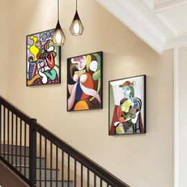 Framed Picasso Wall Art for Living Room, Large Set of 3 Pices Abstract Famous Paintings Canvas Artwork for Walls, Mid Century Modern Colorful Art Prints for Office Wall Decor - Big Size Total 30"x60"